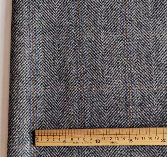 Herringbone Plaid Wool fabric by the yard