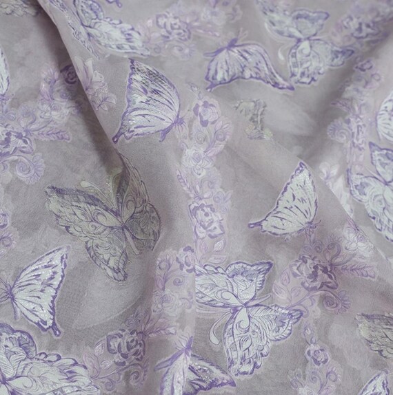 Butterfly Floral Jacquard silk fabric by the yard
