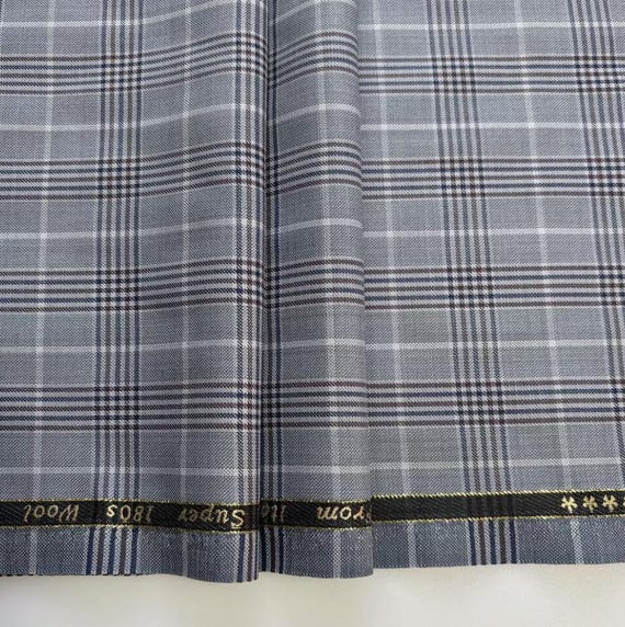 Plaid Worsted wool fabric by the yard