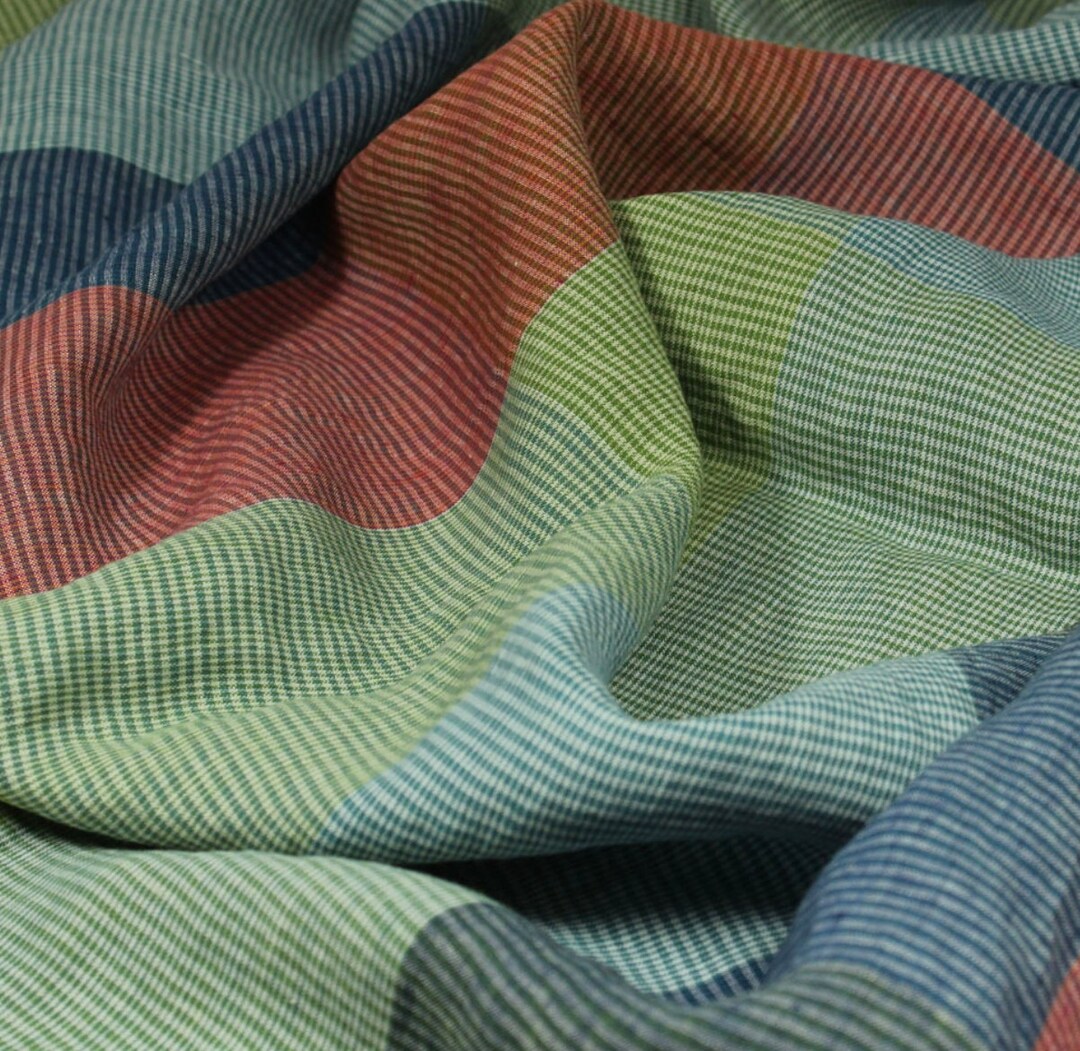 Plaid Yarn Dyed Linen Fabric by the Yard Etsy
