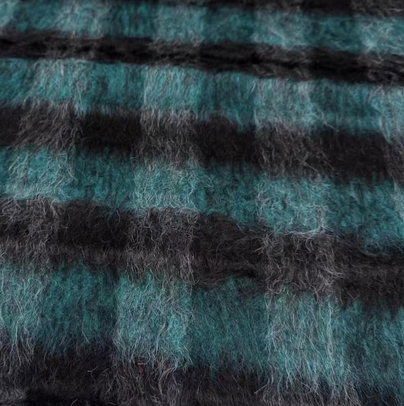 Plaid mohair wool fabric by the yard