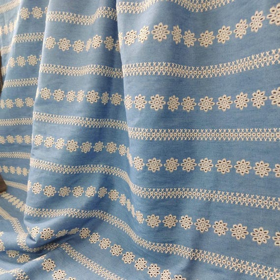 Denim Embroidery fabric, Cotton Embroidery Fabric, Cutout fabric Sold by Meter