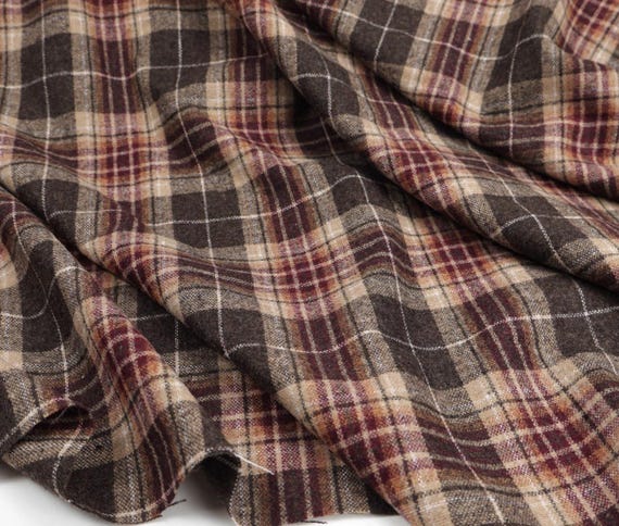 Plaid wool fabric by the yard
