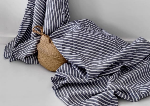 Extra Wide Striped Linen Fabric by the yard for Bedding Duvet Sheets Garments 110'' Wide