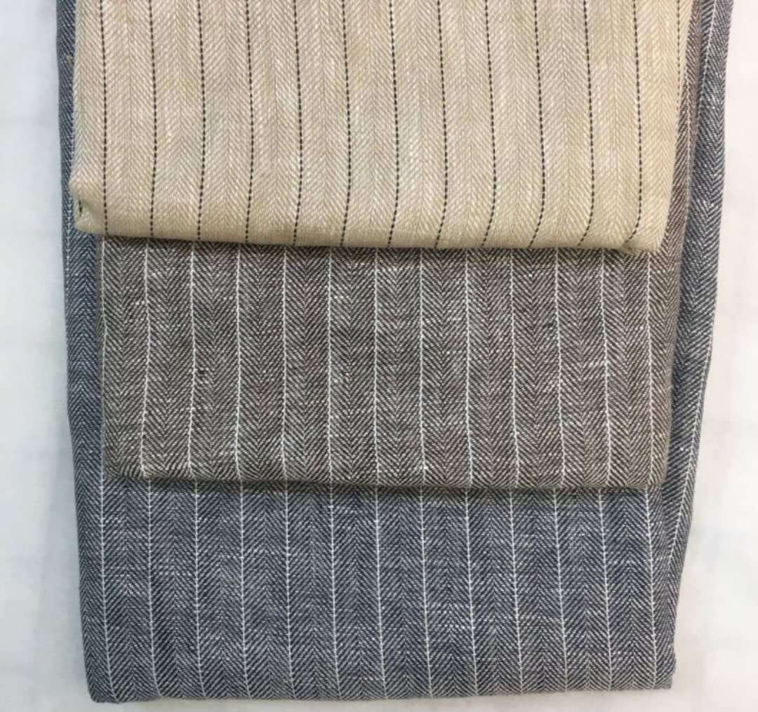 Yarn Dyed Herringbone Linen Fabric by the Yard Etsy