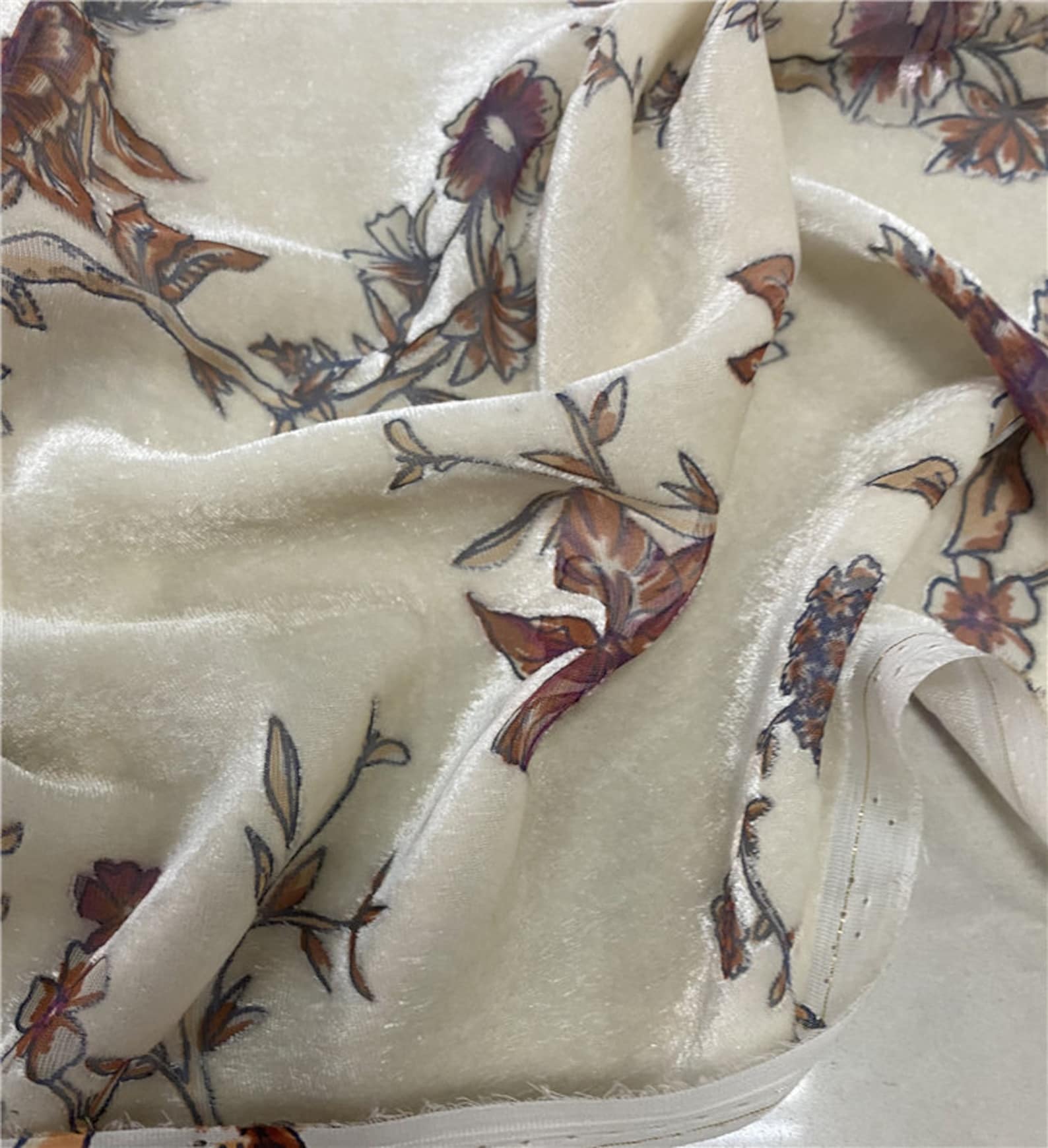 Floral Silk velvet fabric by the yard Etsy