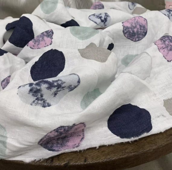 Polka Dots Print Linen fabric by the yard