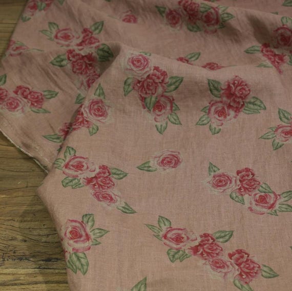 Print floral linen fabric by the yard