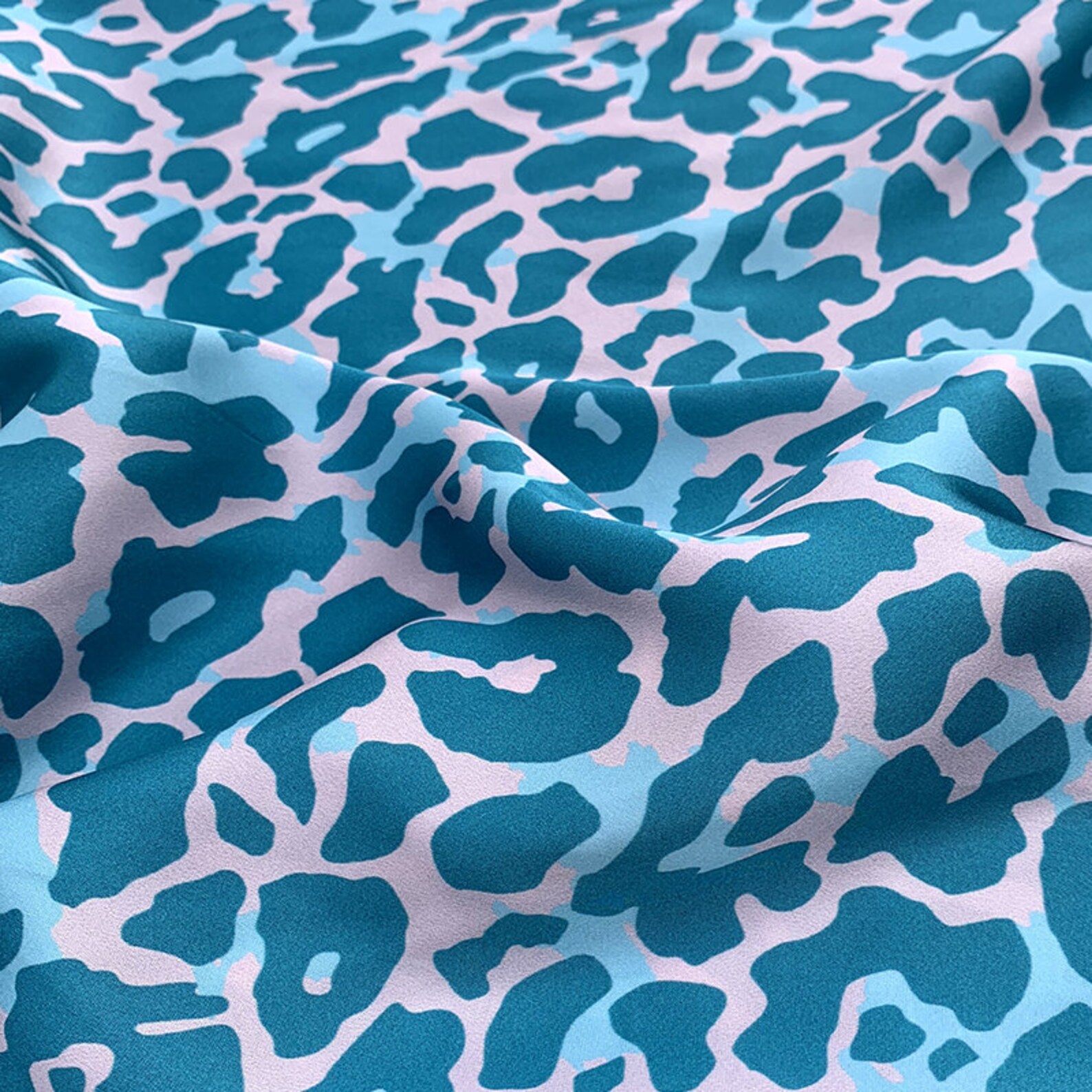Blue Leopard Print silk fabric by the yard | Etsy