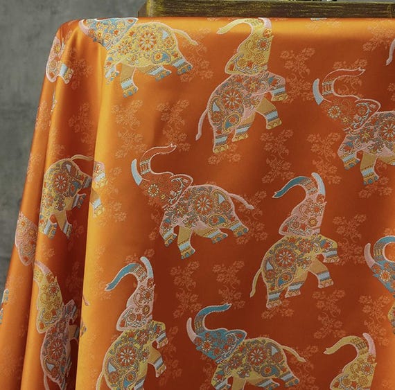 Colorful Elephant Jacquard brocade fabric by the yard