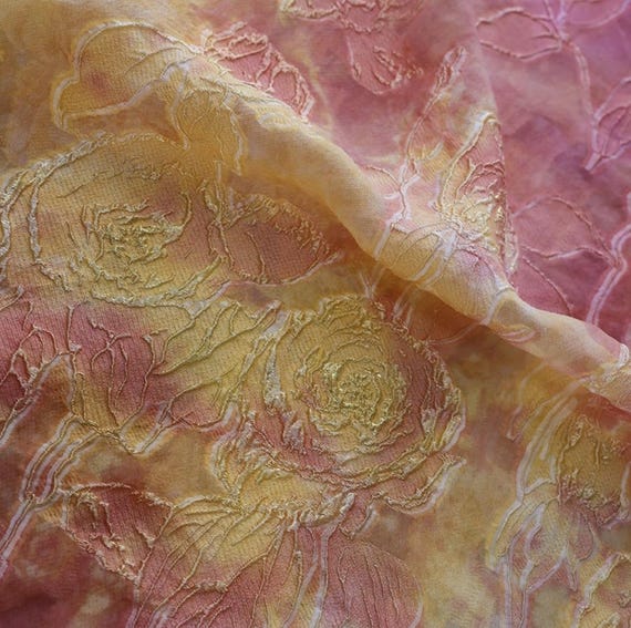 Tie Dyed Floral Jacquard silk fabric by the yard