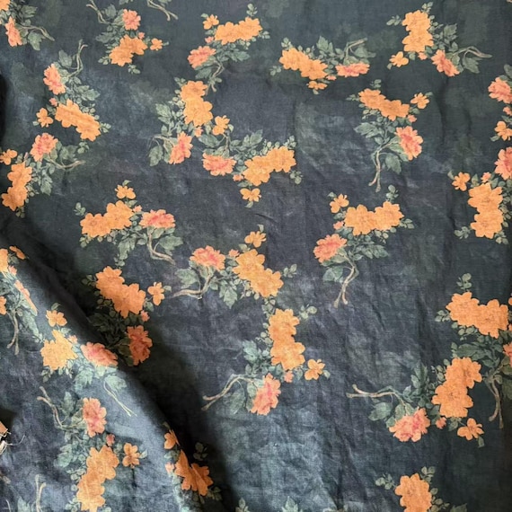 Print floral linen fabric by the yard
