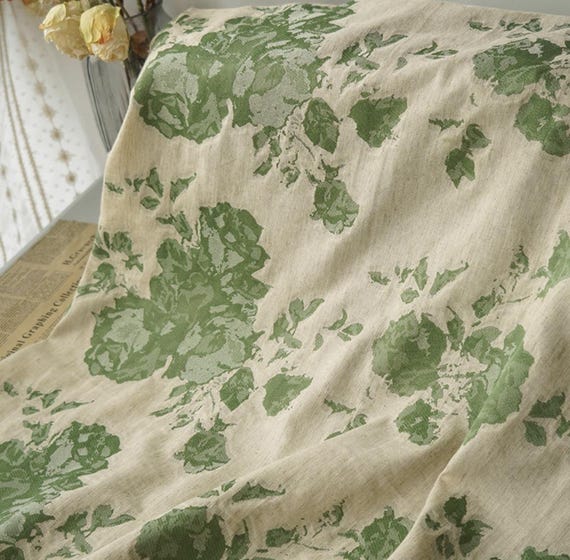 Jacquard linen cotton fabric by the yard