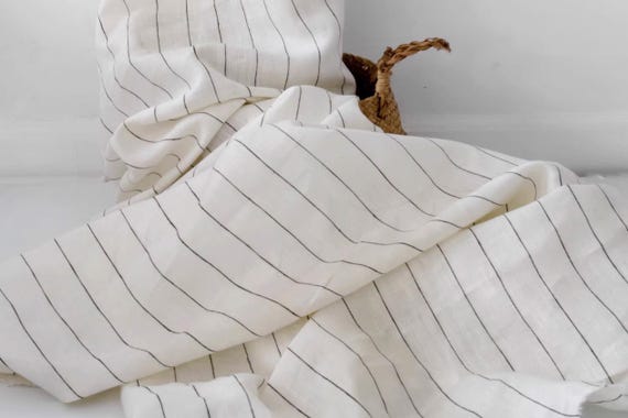 Extra Wide Striped Linen Fabric by the yard for Bedding Duvet Sheets Garments 110'' Wide
