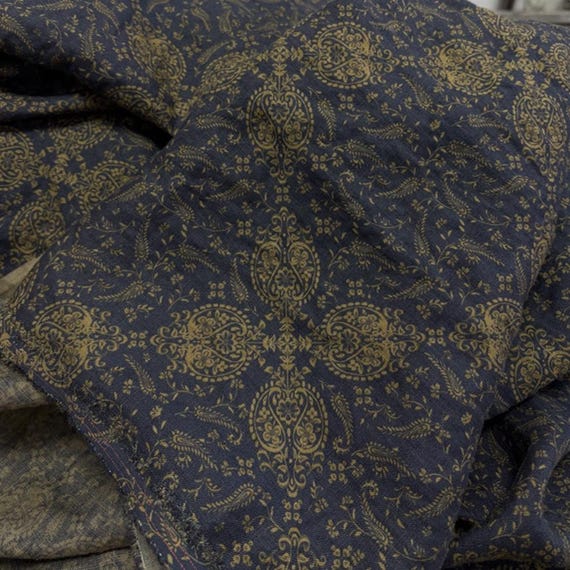 Print floral linen fabric by the yard