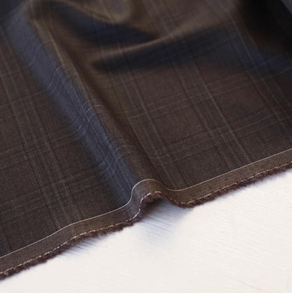 Plaid worsted wool fabric, grid gingham checkered wool fabric by the yard