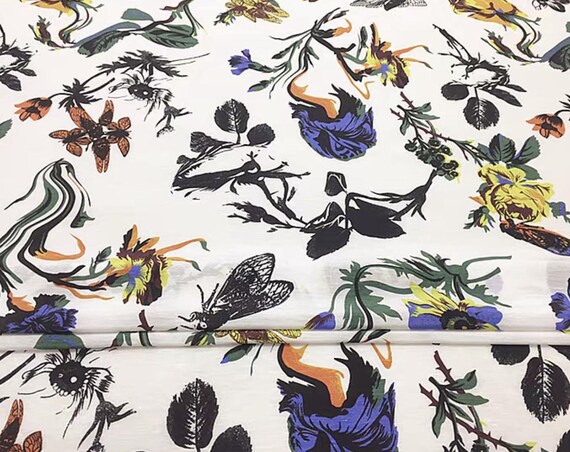 Print Silk linen fabric by the yard