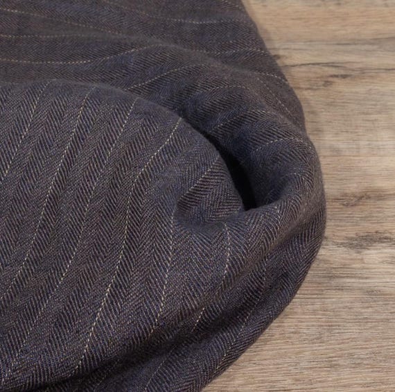 Herringbone Striped linen fabric by the yard