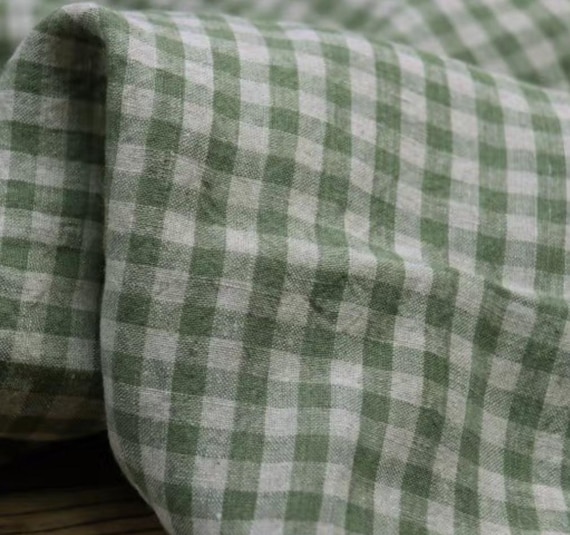 Plaid linen fabric by the yard
