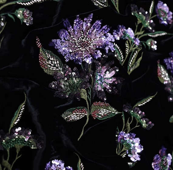 Sequin Beaded Embroidery velvet silk fabric by the yard