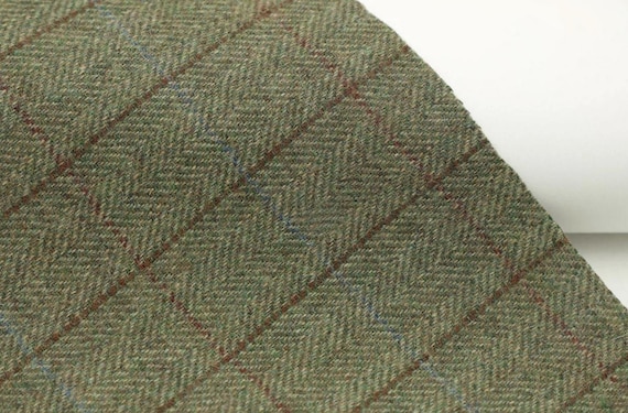Plaid Herringbone Wool fabric by the yard