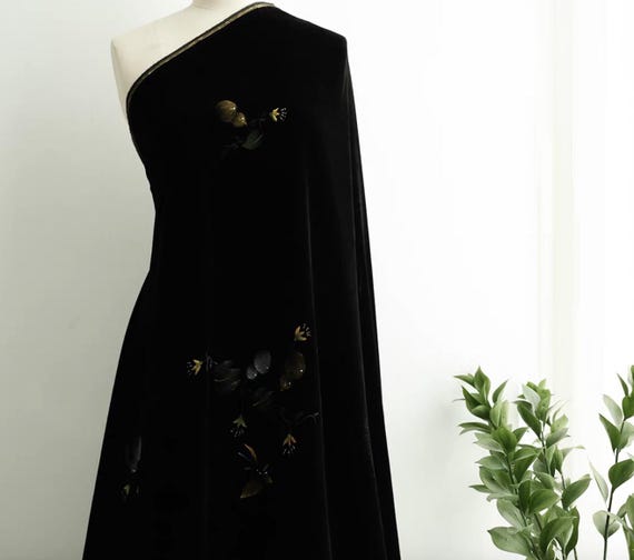 Floral velvet silk fabric by the yard