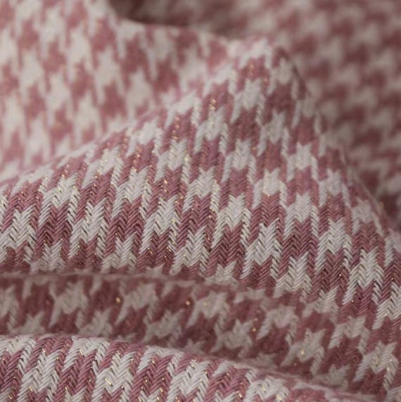 Shimmery Metallic Houndstooth wool fabric by the yard