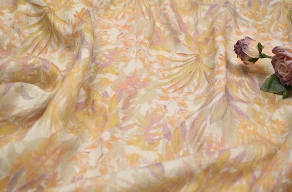 Print floral linen fabric by the yard