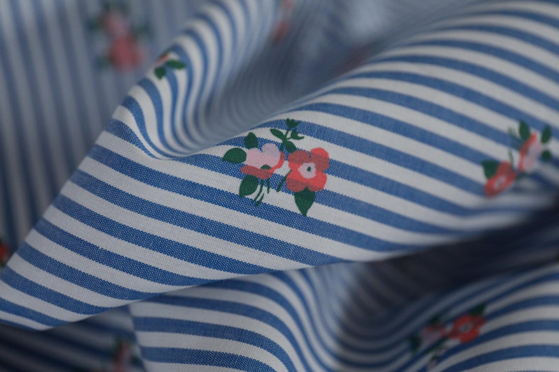 Italian fabric Floral striped cotton fabric by the yard Etsy