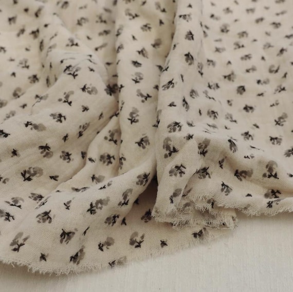 Floral linen fabric by the yard