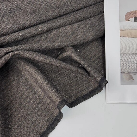 Metallic Herringbone Worsted Wool fabric by the yard
