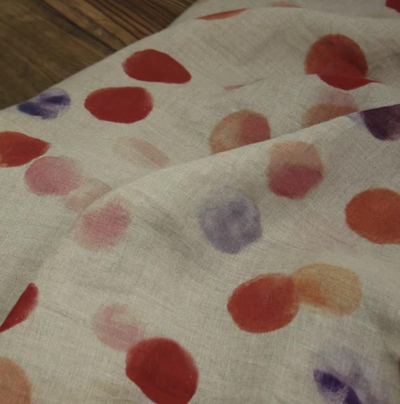 Polka Dots Print linen fabric by the yard