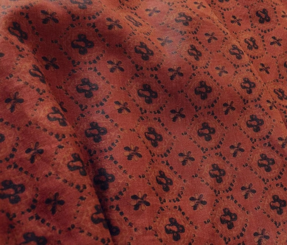 Print floral hemp fabric by the yard