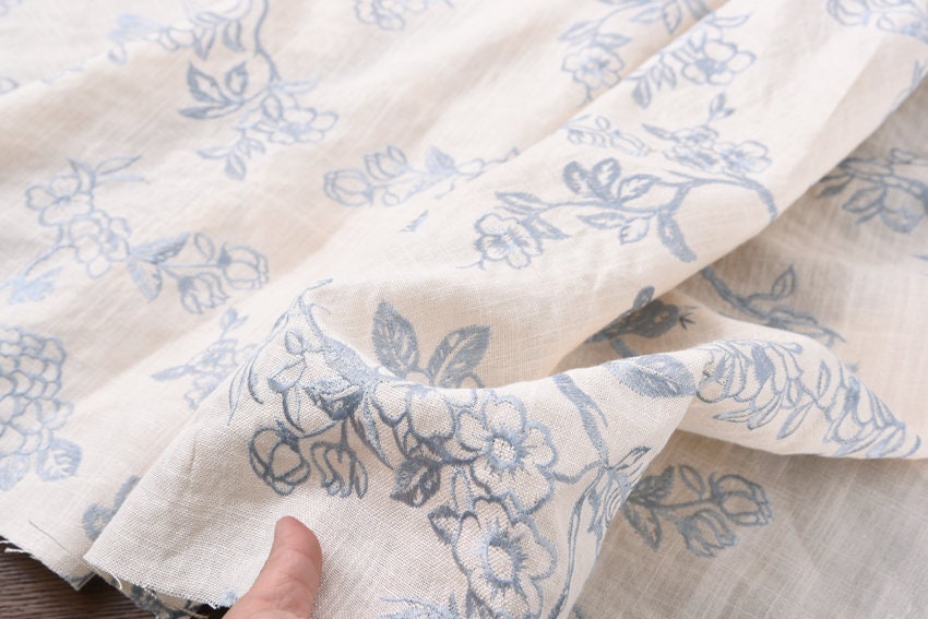 Embroidery embroidered linen fabric by the yard Etsy