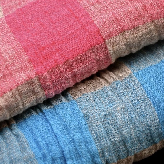 Crinkled Plaid Yarn dyed linen fabric by the yard