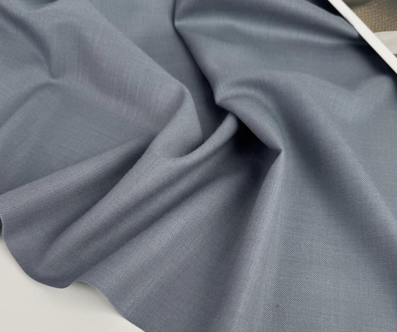 Grey Blue Worsted Wool fabric by the yard