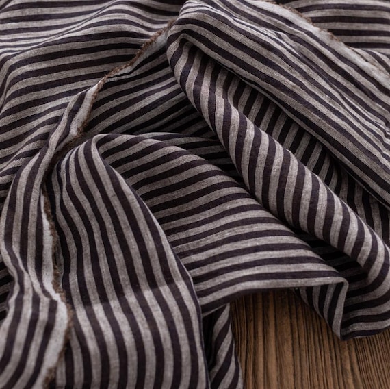 Striped linen fabric by the yard