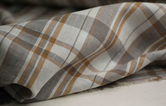 Plaid linen fabric by the yard