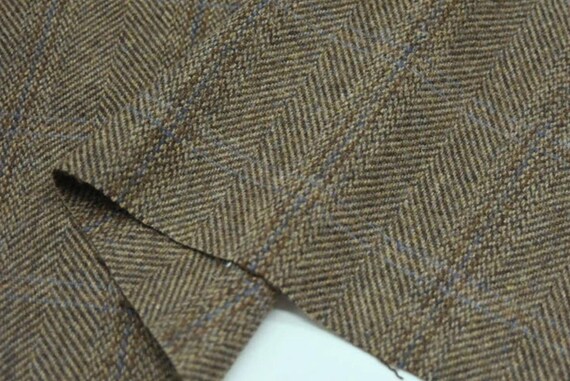 Plaid Herringbone Wool fabric by the yard