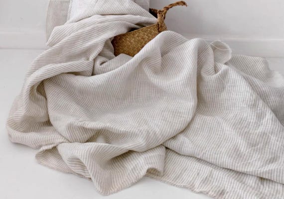 Extra Wide Striped Linen Fabric by the yard for Bedding Duvet Sheets Garments 110'' Wide