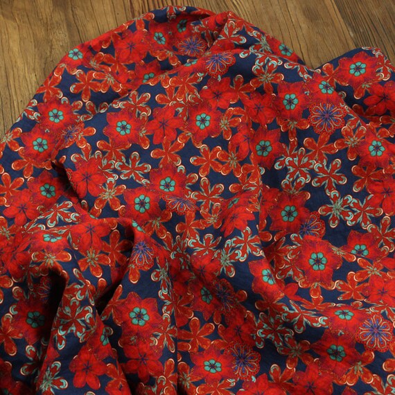 Print floral linen fabric by the yard
