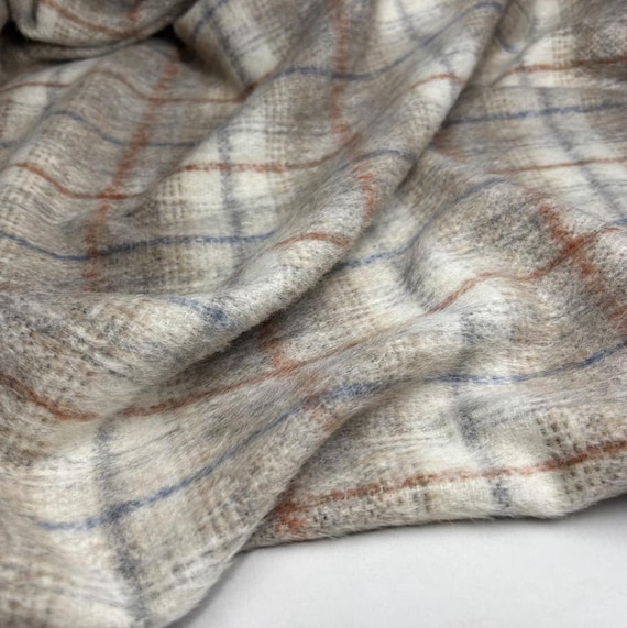 Plaid Mohair Wool fabric by the yard