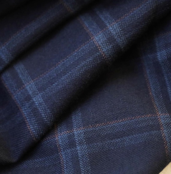 Plaid worsted wool fabric, grid gingham checkered wool fabric by the yard