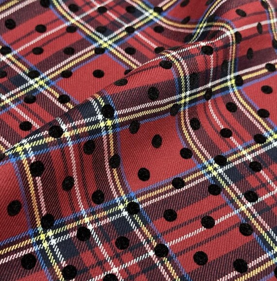 Plaid Polka Dots wool fabric by the yard