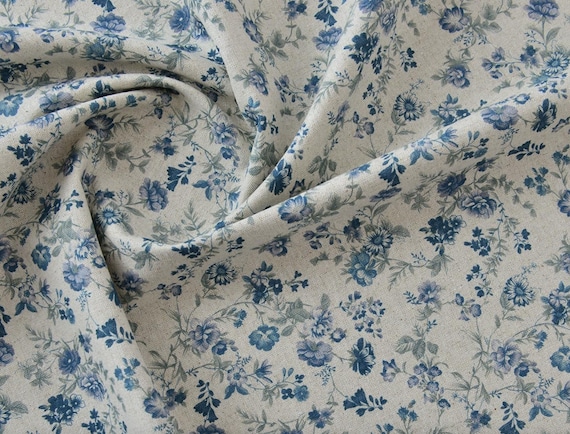 Print floral linen cotton fabric by the yard