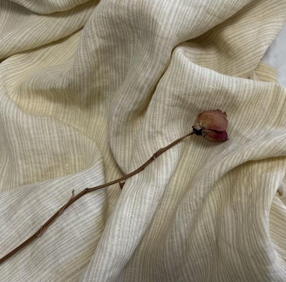 Striped linen hemp fabric by the yard