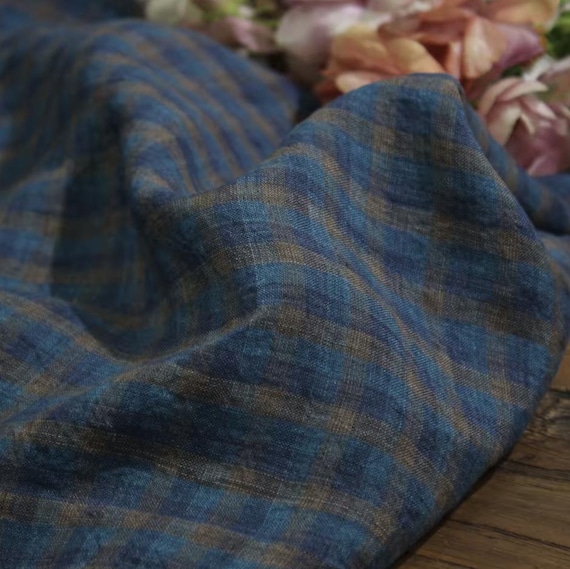 Plaid Yarn dyed linen fabric by the yard