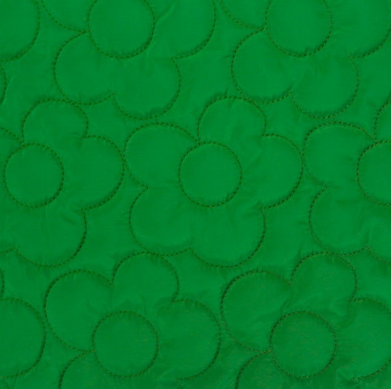 Green flower Embroidered Textured quilted padded fabric by the yard