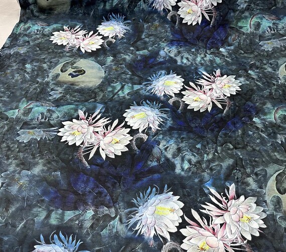 Print silk linen fabric by the yard
