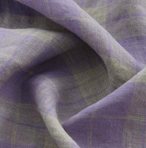 Plaid linen fabric by the yard